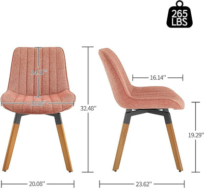 Art Leon Swivel Dining Chairs Set of 2, Mid Century Modern Kitchen Dining Room Chairs, Upholstered Fabric Armless Side Chair with Wood Legs for Living Room Bedroom, Rose