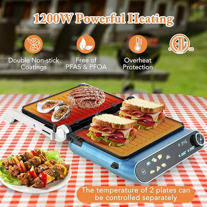 COSTWAY Panini Press, 1200W Sandwich Maker