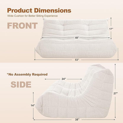 Bean Bag Loveseat Chair Big Sofa Beanbag Chair for Adults Fireside Chair Bean Bag Lounger with Memory Foam Filled for Home,Apartment or Gaming Venue（Beige Teddy）