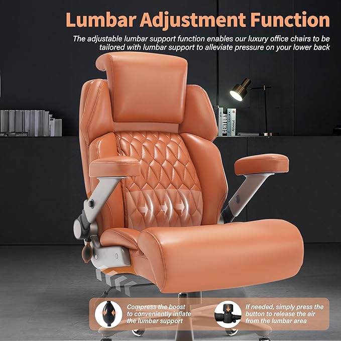 Big and Tall Office Chair 700lbs - Adjustable Headrest&Lumbar Support, 3D Flip Arms, Large Wheels &Heavy Duty Metal Base, Ergonomic High Back Computer Chair Desk Chair, Thick Padded Extra Wide Seat