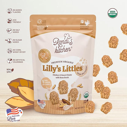 Rondi's Kitchen Lilly's Littles All-Natural & Organic Healthy Soft Dog Treats, Healthy Snacks for Small Dogs, Puppies, and Seniors, Tender Bite Cookies, Human Grade - Chicken & Sweet Potato