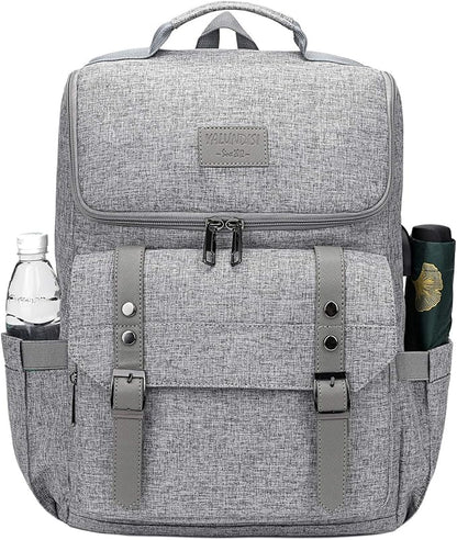 YALUNDISI Vintage Backpack Travel Laptop Backpack with usb Charging Port for Women & Men College Backpack Fits 15.6 Inch Laptop Grey