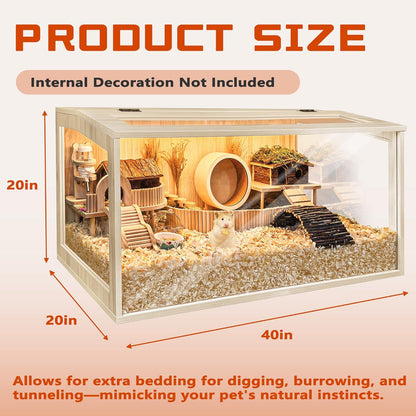 Prolee Hamster Cage Chewproof Wooden 40 Inch Guinea Pig Cages Mice and Rat Habitat Openable Top with Acrylic Sheets Solid Built