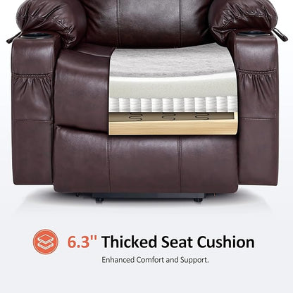 MCombo Electric Power Lift Recliner Chair Sofa with Massage and Heat for Elderly, 3 Positions, 2 Side Pockets, and Cup Holders, USB Ports, Faux Leather 7040 (Dark Brown, Medium)