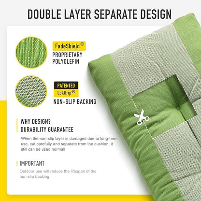 SUNROX LokGrip Non Slip Tufted Memory Foam Bench Cushion, FadeShield Water Resistant Durable Thicken Outdoor/Indoor Bench Seat Pads 42x16x4 inch, Apple Green