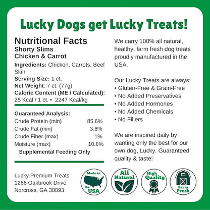 Lucky Premium Treats Lucky Shorty Slims - Carrot and Chicken Jerky Dog Treats, Crunchy Dog Chew Sticks with Real Chicken and Carrot for Small to Large Dogs (7 Count)