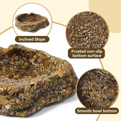 Water Dish for Amphibians，Reptile Food and Water Rock Bowls，Terrarium Decor for Reptiles and Other Little Critters，Terrarium Bowls Small Size