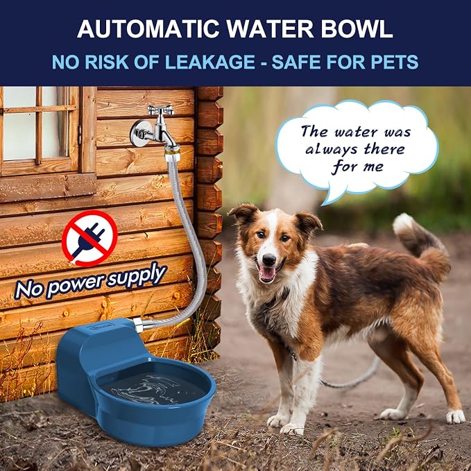 Automatic Dog Water Bowl Dispenser, Patented Automatic 2L Water Dispenser for Dogs, Chicken Waterer Bowl Fit 3/4''GHT Faucet, Water Hose Copper Connector Outdoor Dog Water Bowl for Livestock