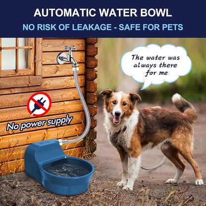 Automatic Dog Water Bowl Dispenser, Patented Automatic 2L Water Dispenser for Dogs, Chicken Waterer Bowl Fit 3/4''GHT Faucet, Water Hose Copper Connector Outdoor Dog Water Bowl for Livestock