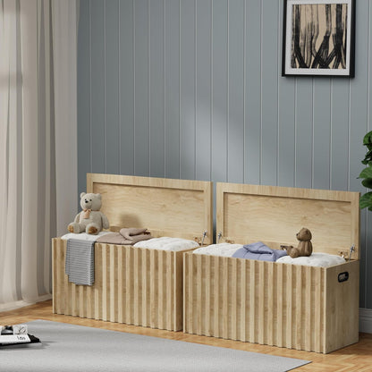 UEV Storage Bench Set of 2, 39.4" Wood Storage Trunk with 2 Safety Hinges, Sturdy Storage Chest, Fluted Storage Bench for Bedroom, Shoe Bench for Entryway, Living Room (Ivroy White)