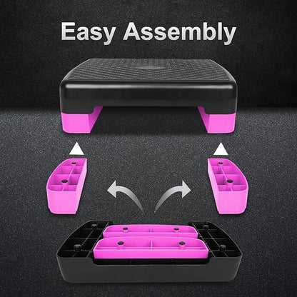 HaoKang Height-Adjustable 4''-6'' Step Aerobics Platform Fitness Equipment Stepper Trainer Exercise Step Platform with 2 Riser