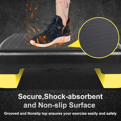 HaoKang Height-Adjustable 4''-6'' Step Aerobics Platform Fitness Equipment Stepper Trainer Exercise Step Platform with 2 Riser