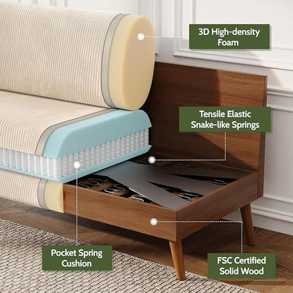 WEUP 68" Loveseat Sofa Beige Corduroy Couch, Mid Century Modern Love Seat Couches for Living Room, Small Loveseat for Bedroom Office, Comfy Sofa with Spring Cushion, Solid Wood, Tool-Free Assembly