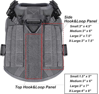 ICEFANG Tactical Dog Harness for Small Dogs,Reflective No Pull Dog Vest | with Control Handle,Adjustable,Front Hook,2 Leash Clips,Soft Padded,MOLLE Panel,Grey,Small