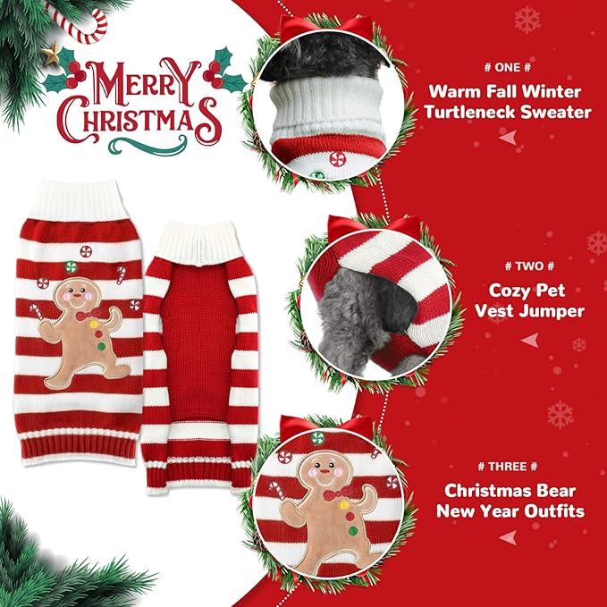 PETCARE Christmas Dog Costume Pet Sweater Vest Cute Bear Red Striped Cat Sweaters Warm Winter Dog Clothes for Small Medium Large Dogs Cats Ugly Xmas Puppy Doggy Chihuahua Yorkie Outfits