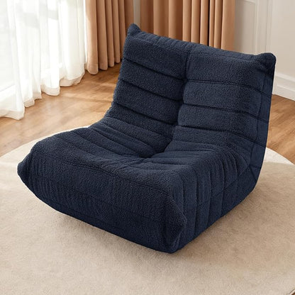 HABUTWAY Bean Bag Chairs Fireside Lazy Floor Sofa, Soft Teddy Fleece Bean Bag Sofa with High-Resilience Foam Filling，Beanbag for Living Room, Bedroom, Office (Navy Blue Teddy)