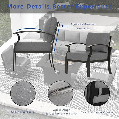 RTDTD Aluminum Outdoor Patio Furniture Set,5 Seats Patio Conversation Sets with Rectangular Coffee Table,Metal Patio Sectional Furniture Set with 5.1" Thickened Cushions,Grey