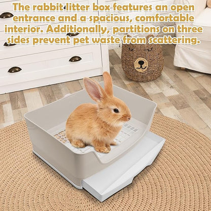 kathson 2PCS Large Rabbit Litter Box Trainer, Potty Corner Toilet with Drawer Bigger Pet Pan for Adult Hamster, Guinea Pig, Ferret, Galesaur, Bunny and Other Animals (Brown)