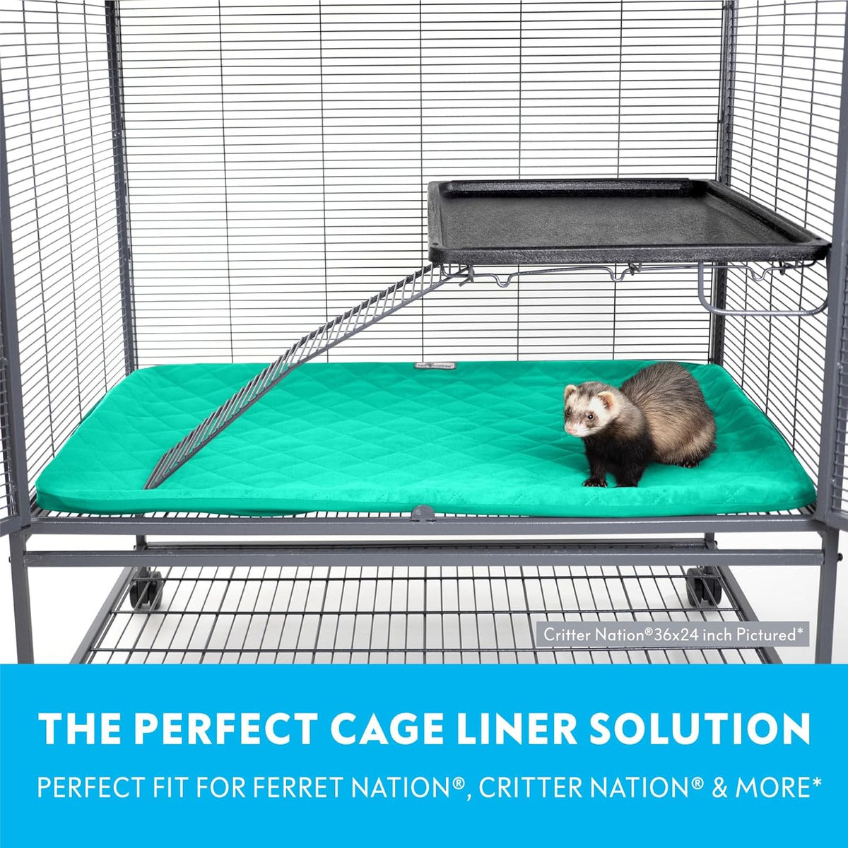 Paw Inspired Fitted Fleece Liner for Ferret Nation, Critter Nation Cage for Ferrets, Rats, Chinchillas, Hedgehogs & Other Small Animals (Green, Bottom Pan Liner)