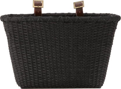 Retrospec Bicycles Cane Woven Rectangular Toto Basket with Authentic Leather Straps and Brass Buckles