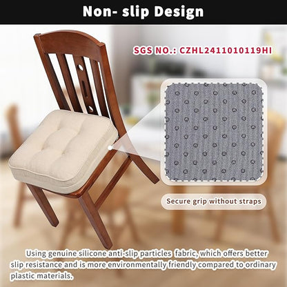 GOFORIT Chair Cushions Set of 4,Tufted Shredded Memory Foam Chair Pads, Non-Slip Seat Cushions with Removable Cover, 16'' x 16'', 4 Pack,Beige