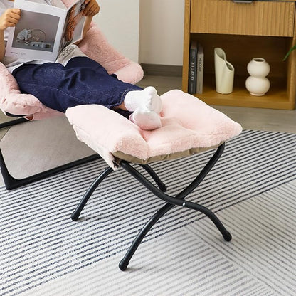Mordchil HF 15"(H) Folding Ottoman, Foldable Footrest Stool, Portable Small Foot Stool for Couch, Collapsible Foot Rest Ottoman for Sofa, Accent Padded Ottomans for Living Room, Bedroom, Pink
