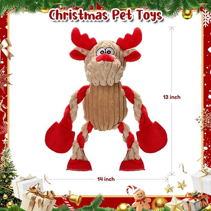 Christmas Dog Toys Tough Chew Toys for Large Dogs, Stuffed Reindeer Dog Toy with 5 Squeakers & Crinkle Paper, Squeaky Interactive Plush Toy to Keep Them Busy, Dog Gifts for Small Medium Large Dogs