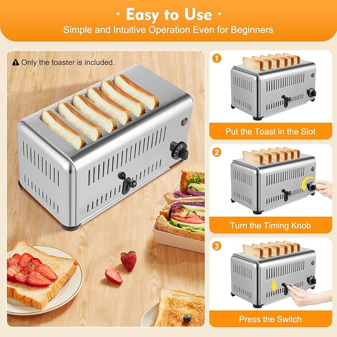 6 Slices Toaster, 1680W Commercial Bread Baking Machine