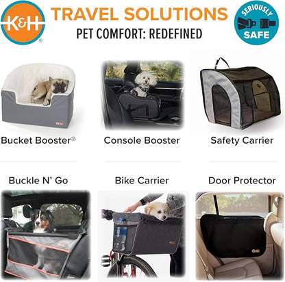 K&H Dog Car Seat, Travel Safety Carrier for Pets, Small, Gray/Black | Enclosed Car Seat for Dogs, Soft-Sided Covered Pet Carrier, Washable Pad, Multiple Entrances, Mesh Windows, 17x16x15in