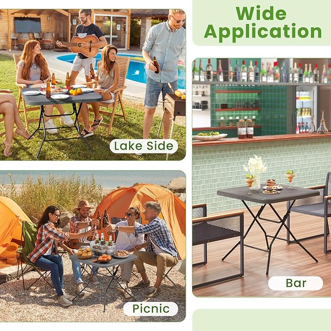 Tangkula 31.5" Square Folding Table, Indoor Outdoor Foldable Plastic Table with HDPE Tabletop, Sturdy Metal Fame, Carrying Handle, 4 Person Picnic Table for Camping BBQ Party