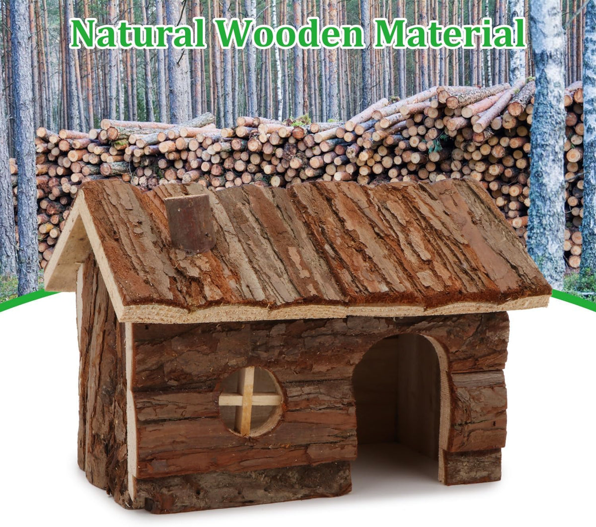Hypeety Natural Wooden Hamster House Cage Small Animals House with Chimney for Pet Rats Gerbil Hideout Play House (M)