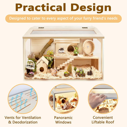 Prolee Hamster Cage Chew Proof, Mice and Rat Habitat Openable Top with Acrylic Sheets, Hamster Habitat Solid Built (24”L x 16" W x 16" H)