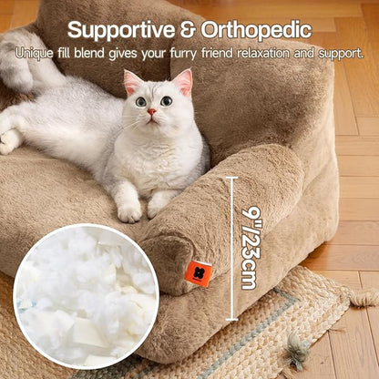 MEWOOFUN Dog Couch, Supportive Small Dog Bed for Puppy and Cats with Removable Washable Cover, Fluffy Cat Couch with Non-Slip Bottom (Camel, 26.0" L X 19.0" W X 13.0" Th)