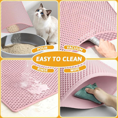 Pieviev Cat Litter Mat Double Layer Waterproof Urine Proof Trapping Mat 1 Pack (Pink, 24x15 Inch (Pack of 1))
