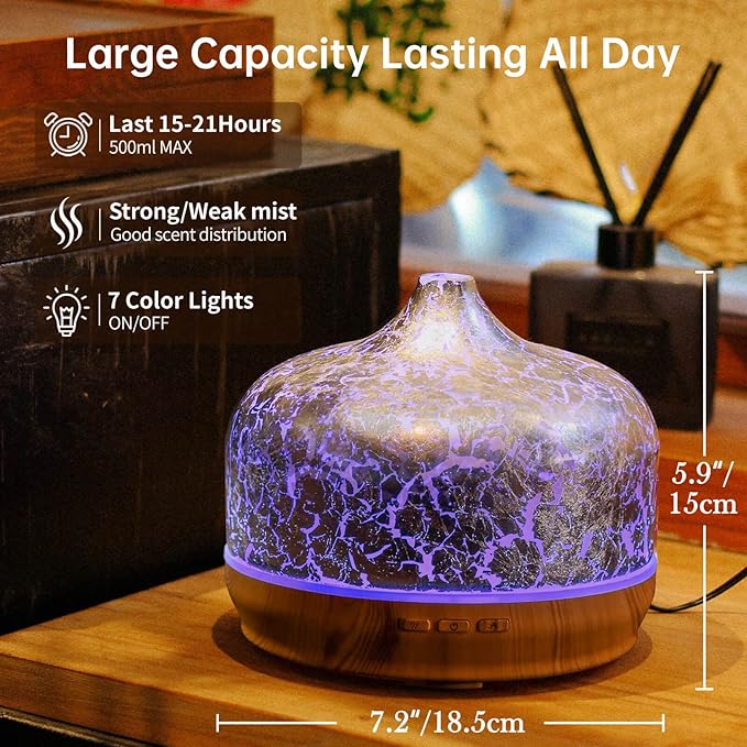 Porseme 500ml Essential Oil Diffuser Silver Plated Glass Aromatherapy