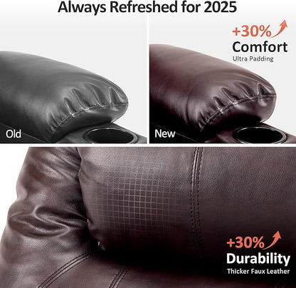 MCombo Electric Power Lift Recliner Chair Sofa with Massage and Heat for Elderly, 3 Positions, 2 Side Pockets, and Cup Holders, USB Ports, Faux Leather 7040 (Dark Brown, Medium)