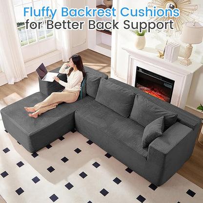 PUREMIND 106" Cloud Sectional Couch for Living Room, Corduroy L Shape Sofa with Deep Seat, Modular Boneless Foam Couch Corner Couches No Assembly Required