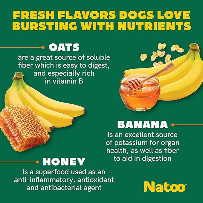 NATOO Dog Treats for Large Breed, Crunchy Biscuits Oats Banana and Honey, Natural Dog Treats, Rich in Omega 6, Prebiotics and Fiber, Antioxidants for Immunity, 8oz