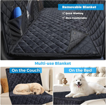 URPOWER Dogs Back Seat Extender with Non-Slip Blanket - Hard Bottom Dog Car Seat Cover & Removable Dog Bed Mat, Waterproof Dogs Hammock for Car, SUV & Small Truck, Pet Backseat Protector Holds 400lbs