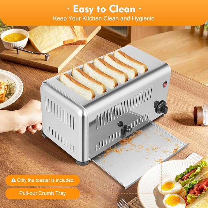 6 Slices Toaster, 1680W Commercial Bread Baking Machine