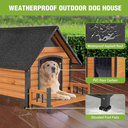 GUTINNEEN Large Heated Dog House Outdoor Insulated Weatherproof Dog Kennel with Heated Pad, Insulated All-Round Thermal Liner, Chew-Proof Strong Iron Frame Dog House for Dogs (Winter-Ready)