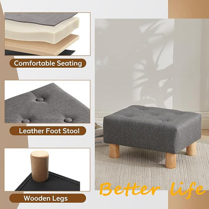 FIMIVIBI Small Foot Stool Ottoman, Linen Footstool Ottoman Foot Rest for Couch, Rectangle Footstools and Ottomans Small for Living Room, Entryway and Bedroom (Gray)
