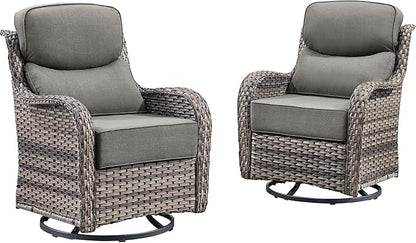 Rilyson Outdoor Swivel Rocker Chairs - All Weather Resistant Wicker Patio Furniture Set of 2 with High Back and 6 inch Thick Cushions for Deck Porch Yard and Poolside, Mixed Grey/Grey