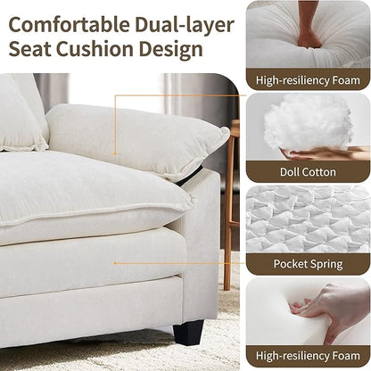 SweetGO corporation 45" Chenille Lounge Chair for Reading, Modern Couch Cozy Sofa Bed, Upholstered Living Room Single Sofa Accent Chair with Ottoman, Beige
