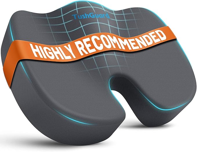 TushGuard Seat Cushion, Office Chair Cushions, Car Seat Cushion, Non-Slip Relief Chair Pad, Memory Foam Butt Pillow for Computer Desk, Office Chair, Grey
