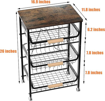 4-Layer Fruit Basket Kitchen Food Organizer and Rack, Stackable Storage Cart