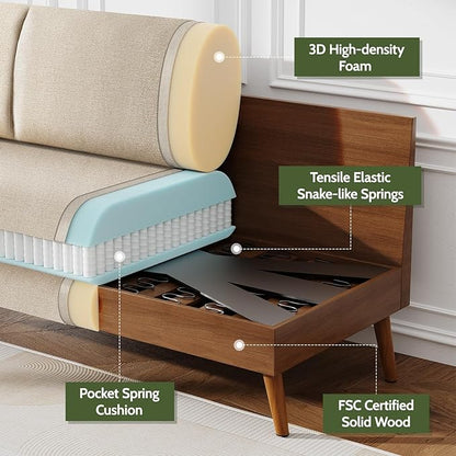 WEUP 68" Loveseat Sofa Oatmeal Linen Couch, Mid Century Modern Love Seat Couches for Living Room, Small Loveseat for Bedroom Office, Comfy Sofa with Spring Cushion, Solid Wood, Tool-Free Assembly