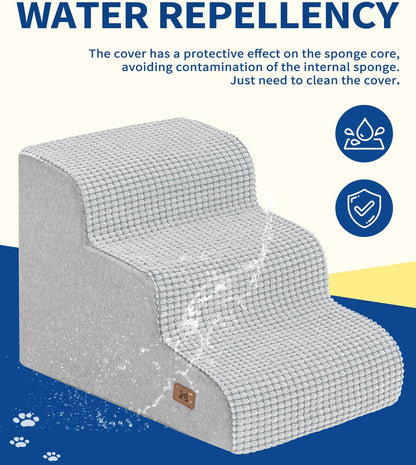 Dog Step for Bed, Dog Stair 3-Step 35D Pet Stair 15.7" H for High Bed or Sofa Non-Slip Balanced Pet Step Indoor, Light Grey