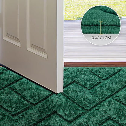 hicorfe Front Door Mat Outside Entrance,20"x31.5" Absorbent Muddy Dirt Resist Welcome Door Mats Outdoor Indoor,Stain and Fade Resistant,Non Slip Backing Entry Mat Doormat for Entryway(Evergreen)