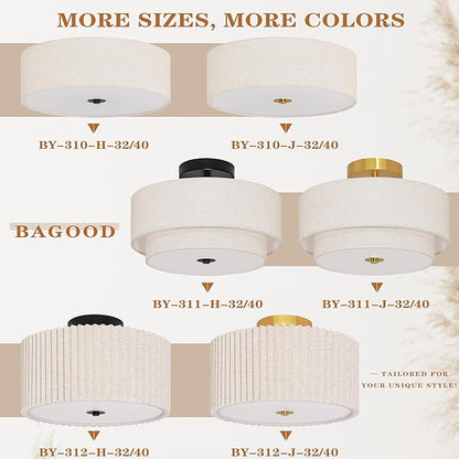 12.6 Inch Flush Mount Ceiling Light 2-Light Drum Modern Black Light Fixture Ceiling Light Fixture Close to Ceiling Light Fixture with Fabric Shade for Living Room Hallway Entryway Kitchen Bedroom